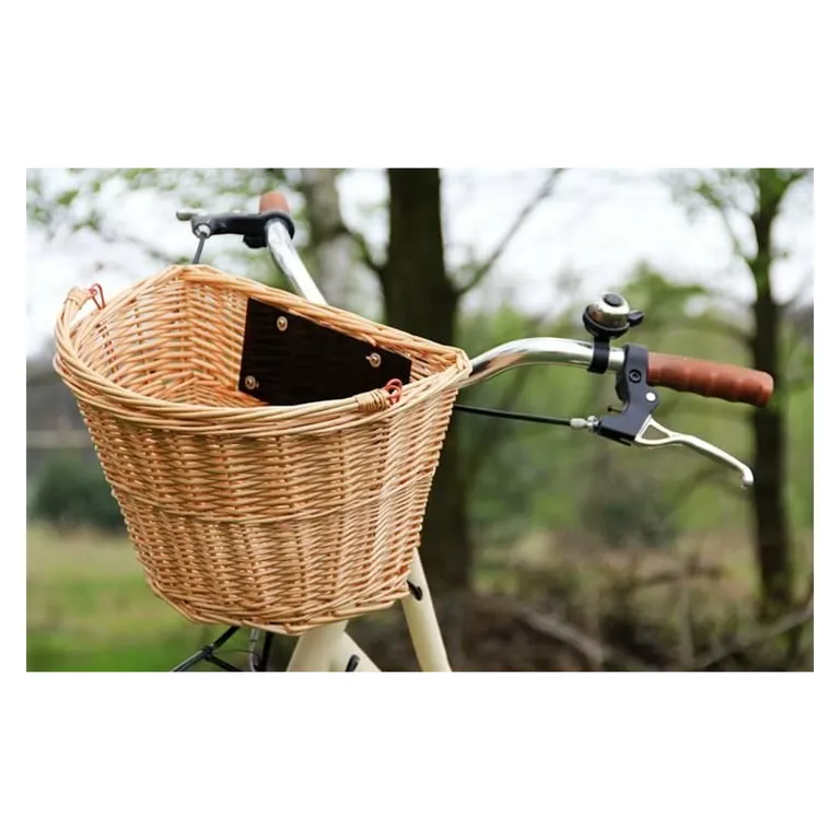 Levehető kerékpár kosár, kormányra szerelhető, vintage, rattan, barna, 35×24.5×27.5 cm