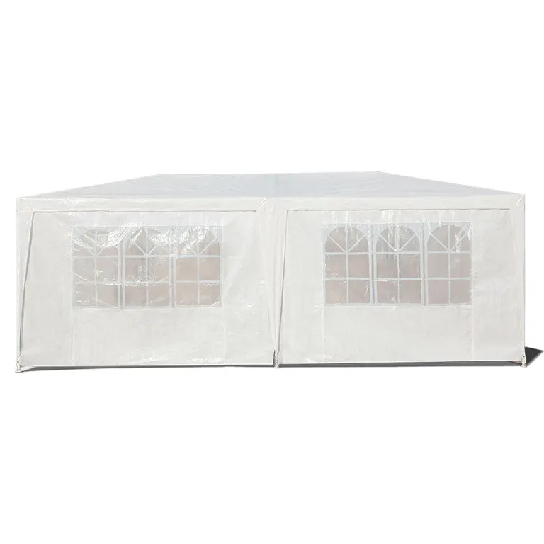 Acél szerkezetes kerti pavilon sátor 6 db ablakos levehető oldalpanellel, 3x6m, fehér