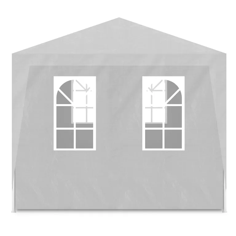 Acél szerkezetes kerti pavilon sátor 6 db ablakos levehető oldalpanellel, 3x6m, fehér