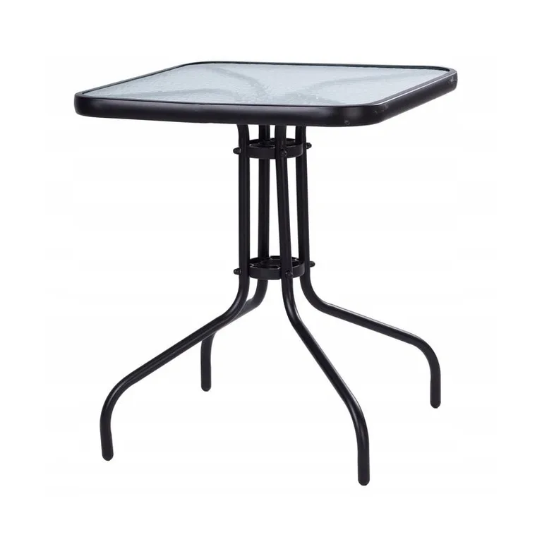 Kerti asztal üveglappal, négyzet alakú, fekete, 60x70 cm