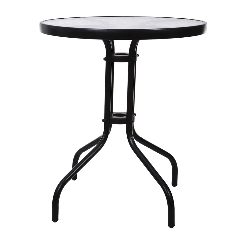 Kerti asztal üveglappal, kör alakú, fekete, 60x70 cm