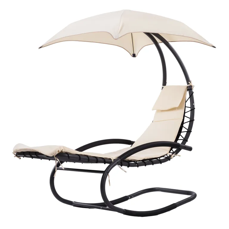 Kerti hintázó nyugágy napernyővel, bézs, 170x82x185 cm