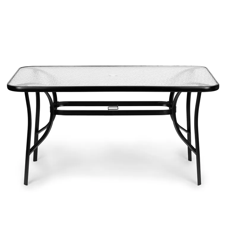 Kerti asztal üveglappal, fekete, 140x80x72 cm