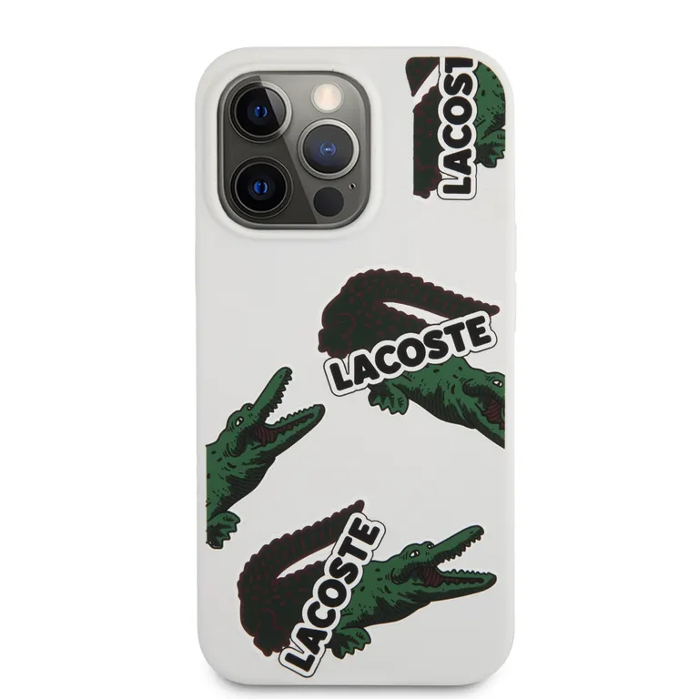 Lacoste folyékony szilikon Allover mintás Kryt pro iPhone 13 Pro fehér tok