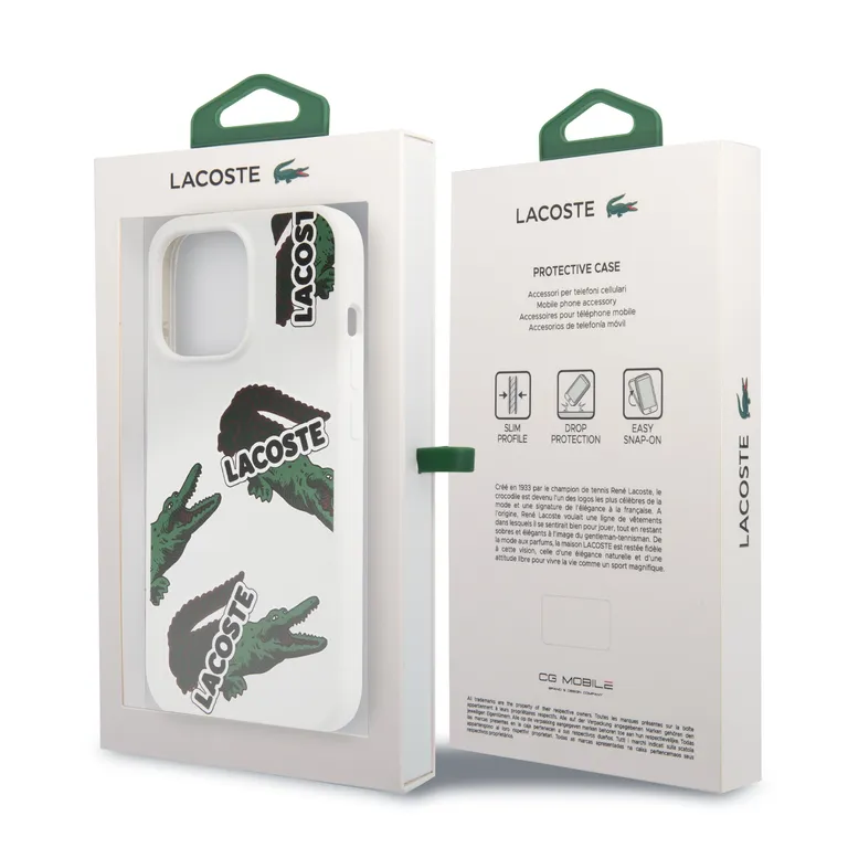 Lacoste folyékony szilikon Allover mintás Kryt pro iPhone 13 Pro fehér tok