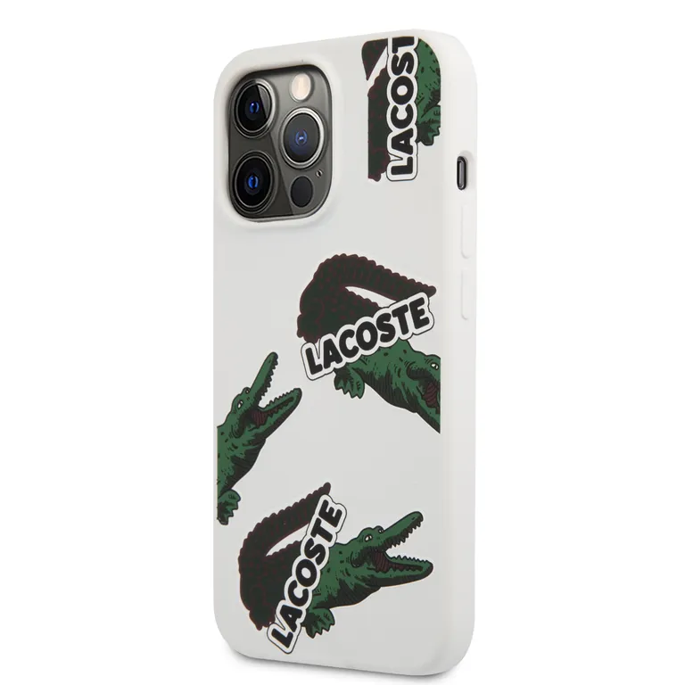 Lacoste folyékony szilikon Allover mintás Kryt pro iPhone 13 Pro fehér tok