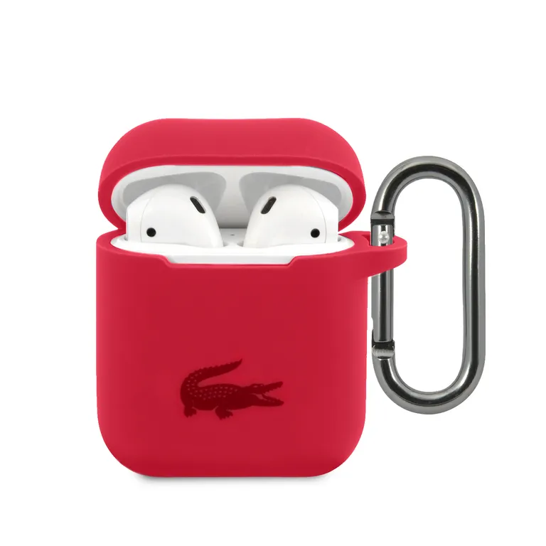 Lacoste folyékony szilikon fényes nyomtatási logó Pouzdro pro Airpods 1/2 piros