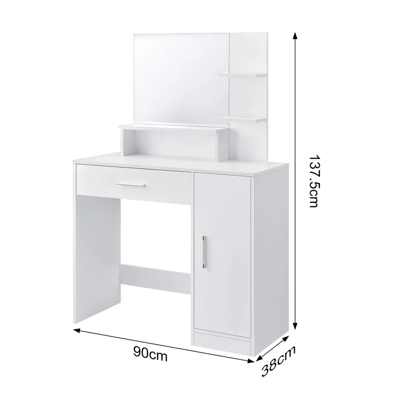Modern kozmetikai-fésülködő asztal tükörrel, 90x40x137,5 cm, fehér - Image 6