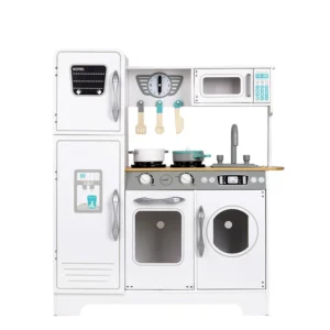 Ecotoys nagyméretű fa játékkonyha gyerekeknek, 92x74.5x25.5 cm, fehér-szürke