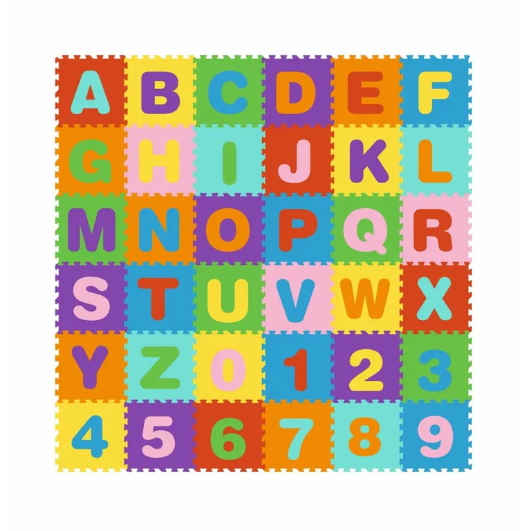 Kirakható habszivacs babaszőnyeg, betűkkel és számokkal, színes, 178x178 cm