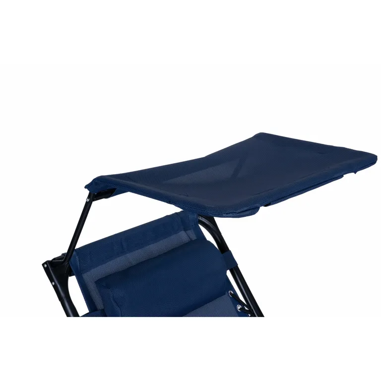 Összecsukható strandszék dönthető háttámlával, napellenzővel, oldalsó tárolóval, asztalkával, fejpárnával, kék