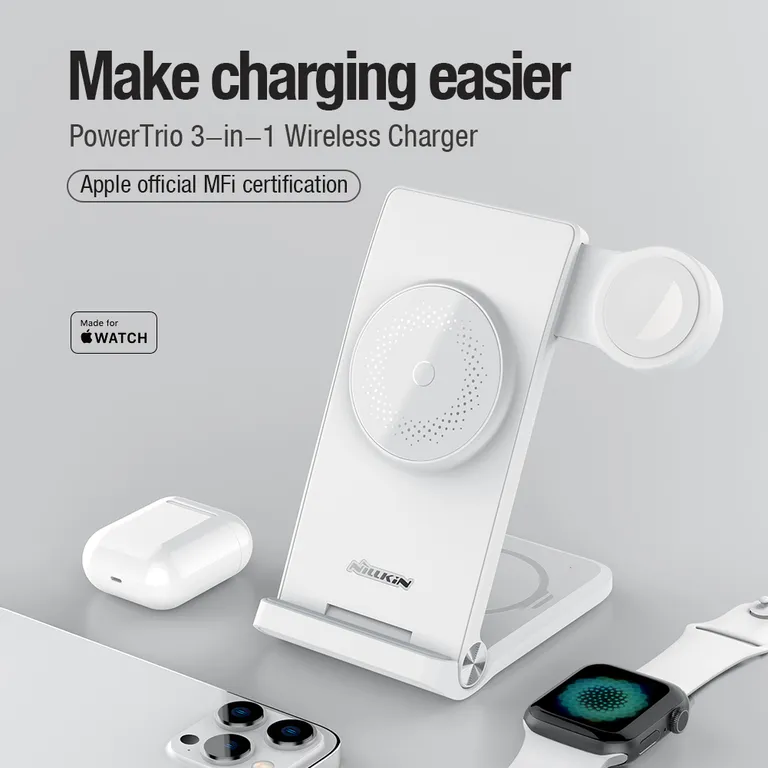 Nillkin PowerTrio 3in1 MagSafe vezeték nélküli töltő Apple Watch-hoz Fehér (MFI) - Image 3