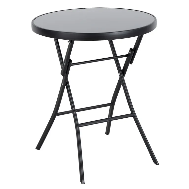 Összecsukható kerti asztal, kör alakú, 60x70 cm, fekete