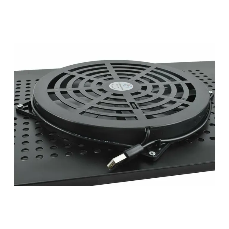 Dönthető laptop asztal hűtőventilátorral, reteszelő rendszerrel, összecsukható, 27x48x48 cm, fekete