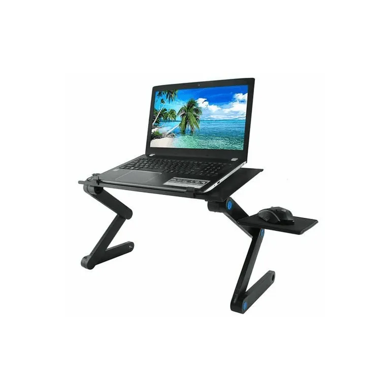 Dönthető laptop asztal hűtőventilátorral, reteszelő rendszerrel, összecsukható, 27x48x48 cm, fekete
