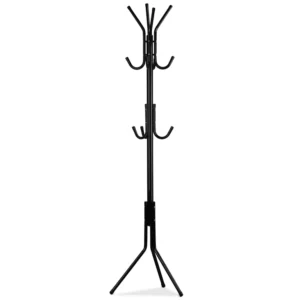 Álló ruhafogas 11 akasztóval, fém, fekete, 175x46 cm