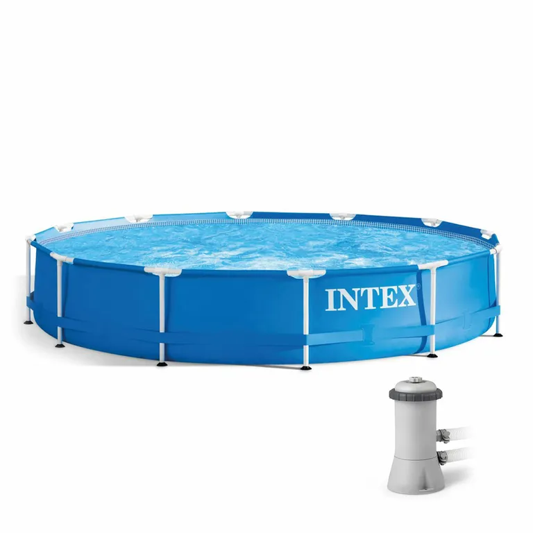INTEX 28212 fémvázas kerti medence papírszűrős vízforgatóval, 366x76cm, 6503 l, kék-fehér