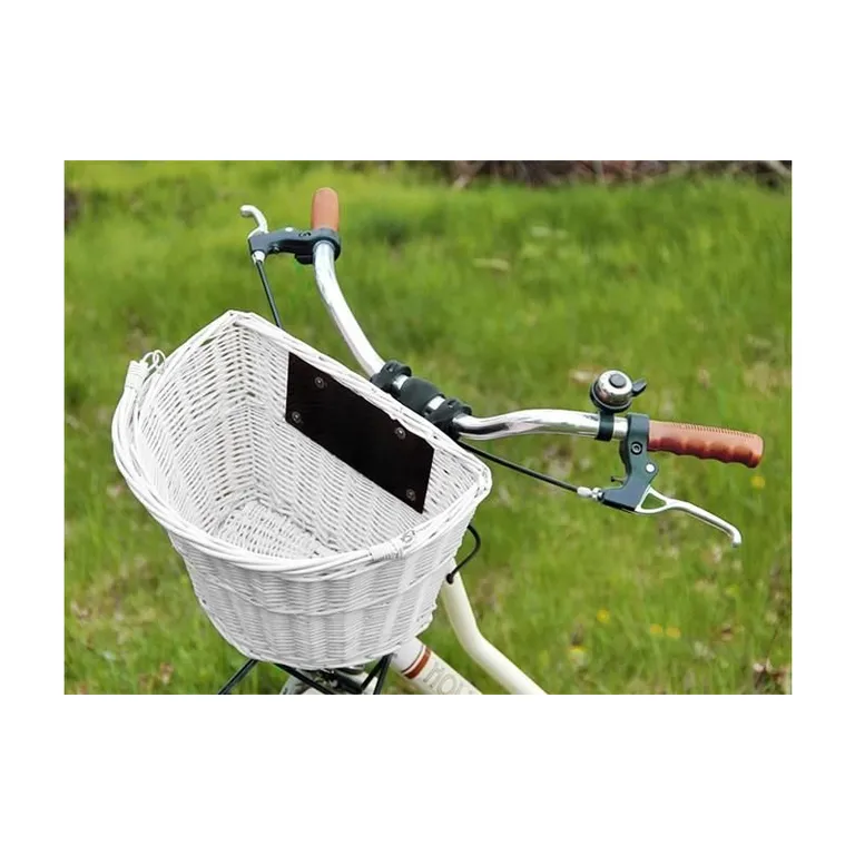 Levehető kerékpár kosár, kormányra szerelhető, vintage, rattan, fehér, 35×24.5×27.5 cm