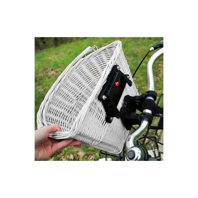 Levehető kerékpár kosár, kormányra szerelhető, vintage, rattan, fehér, 35×24.5×27.5 cm