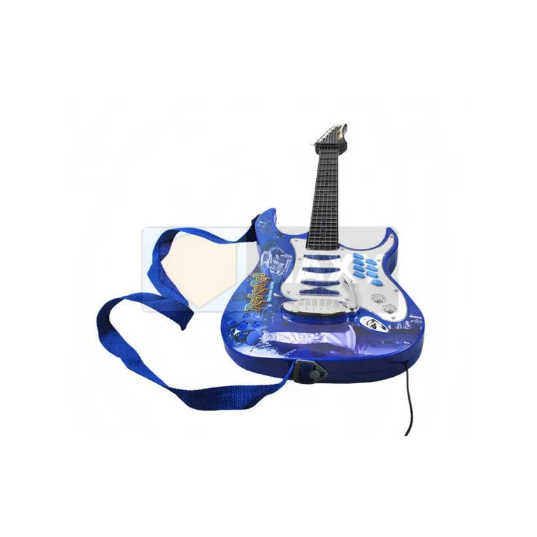 Gyerek gitár mikrofonnal, állvánnyal, erősítővel, kék