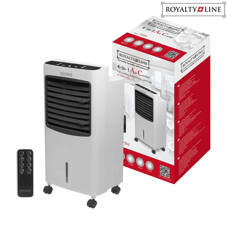 Royalty Line 4 az 1-ben léghűtő, párásító, ventilátor és légtisztító 758774TR, 7 l, 75 W, 38 x 28 x 74 (cm), fekete-fehér