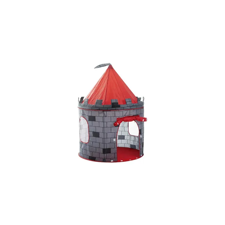 Kastély alakú gyermek játszósátor, 105 cm x 105 cm x 125 cm, szürke-piros