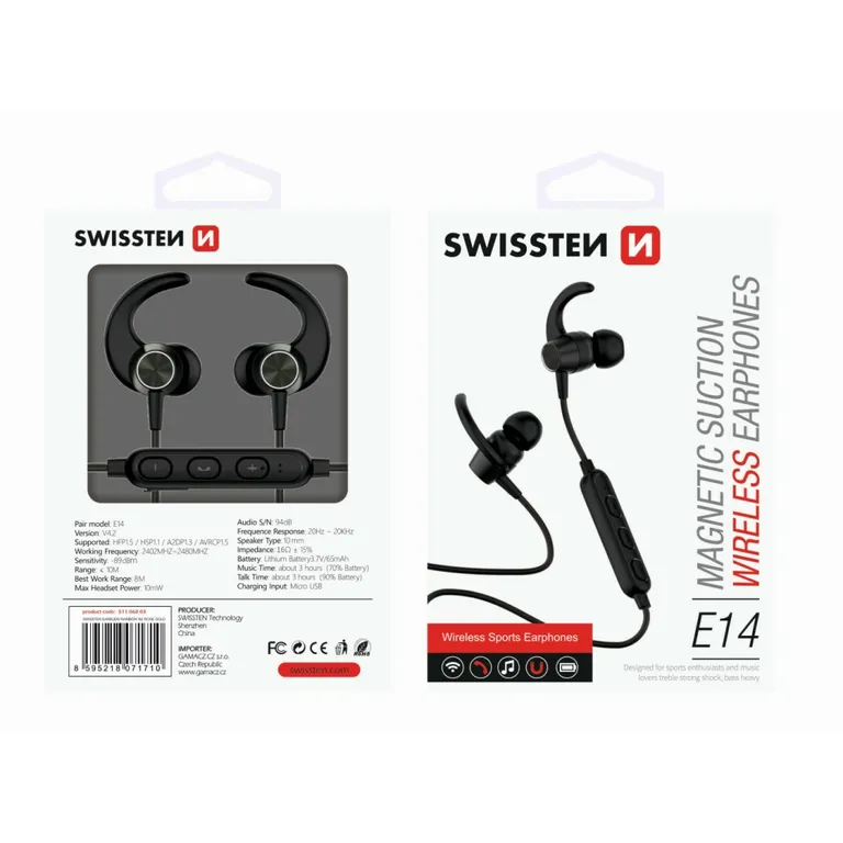 Swissten - Active bluetooth fülhallgató, fekete