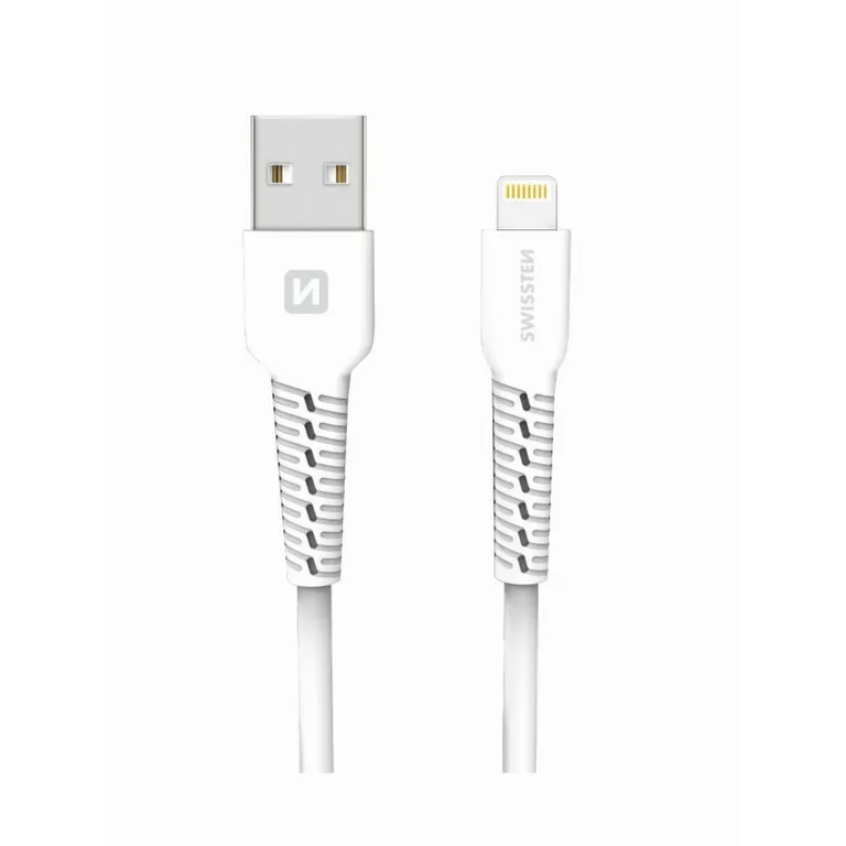 Swissten - adat- és töltőkábel gumírozott, USB/lightning, 1m fehér