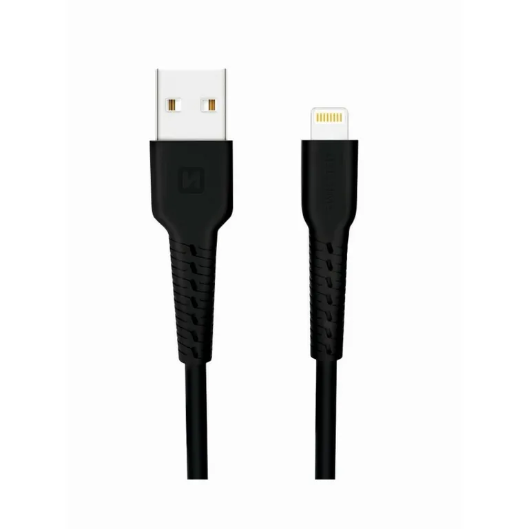 Swissten - adat- és töltőkábel gumírozott, USB/lightning, 1m fekete