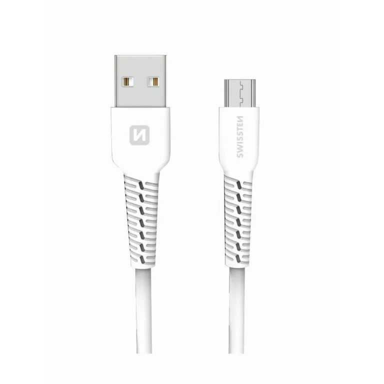 Swissten - adat- és töltőkábel gumírozott, USB/mikro USB, 1m fehér