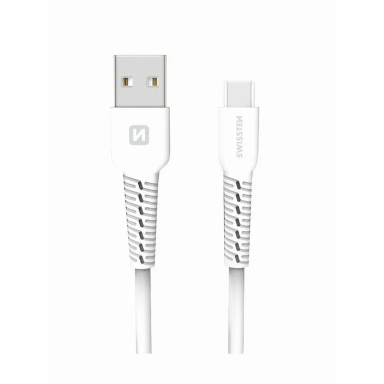 Swissten - adat- és töltőkábel gumírozott, USB/Type-C, 1m fehér