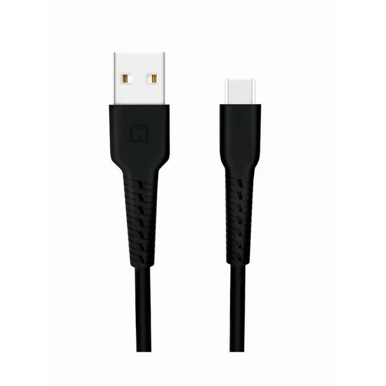 Swissten - adat- és töltőkábel gumírozott, USB/Type-C, 1m fekete