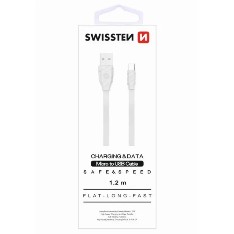 Swissten - adat- és töltőkábel lapos, gumírozott, mikro USB, 1,2 m fehér - Image 3