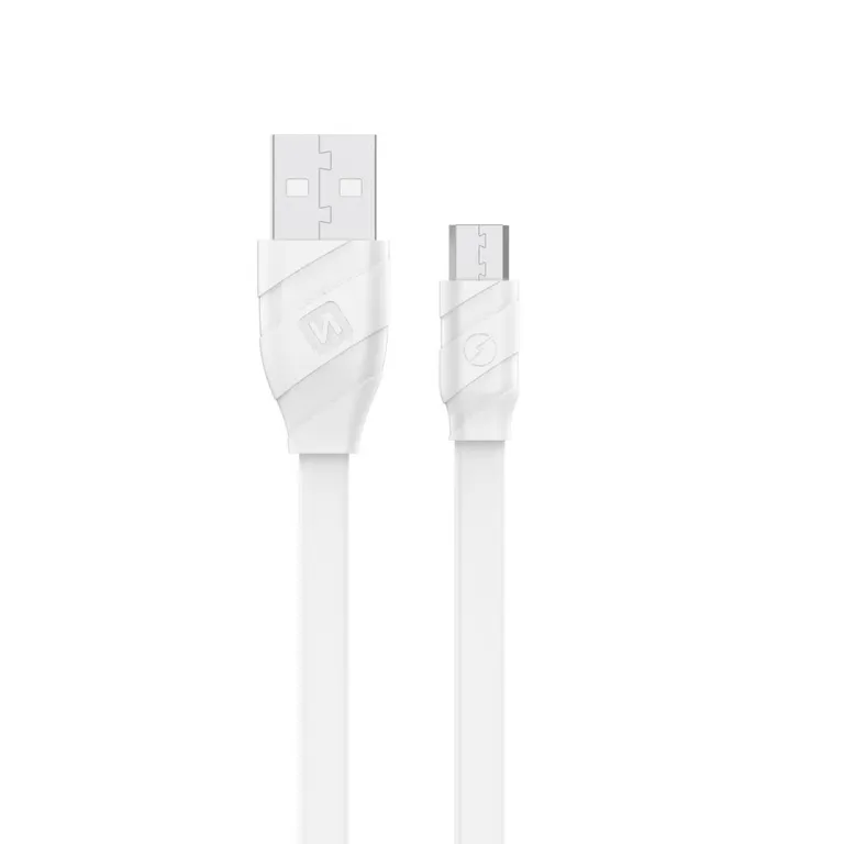 Swissten - adat- és töltőkábel lapos, gumírozott, mikro USB, 1,2 m fehér