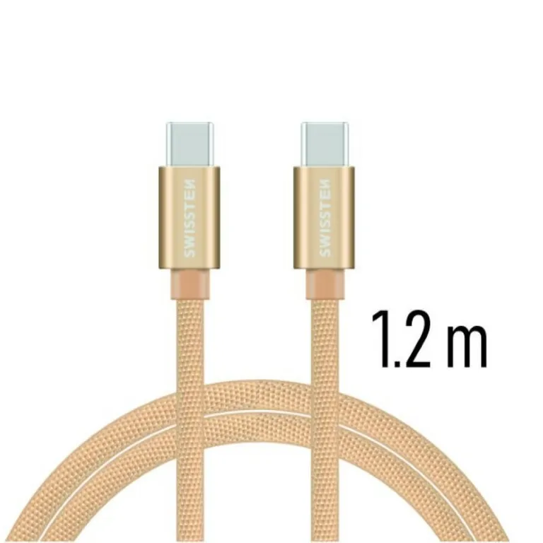 Swissten - adat- és töltőkábel textil bevonattal, USB-C/USB-C 1,2 m arany