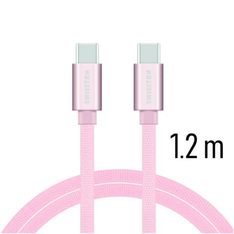Swissten - adat- és töltőkábel textil bevonattal, USB-C/USB-C 1,2 m rozé arany