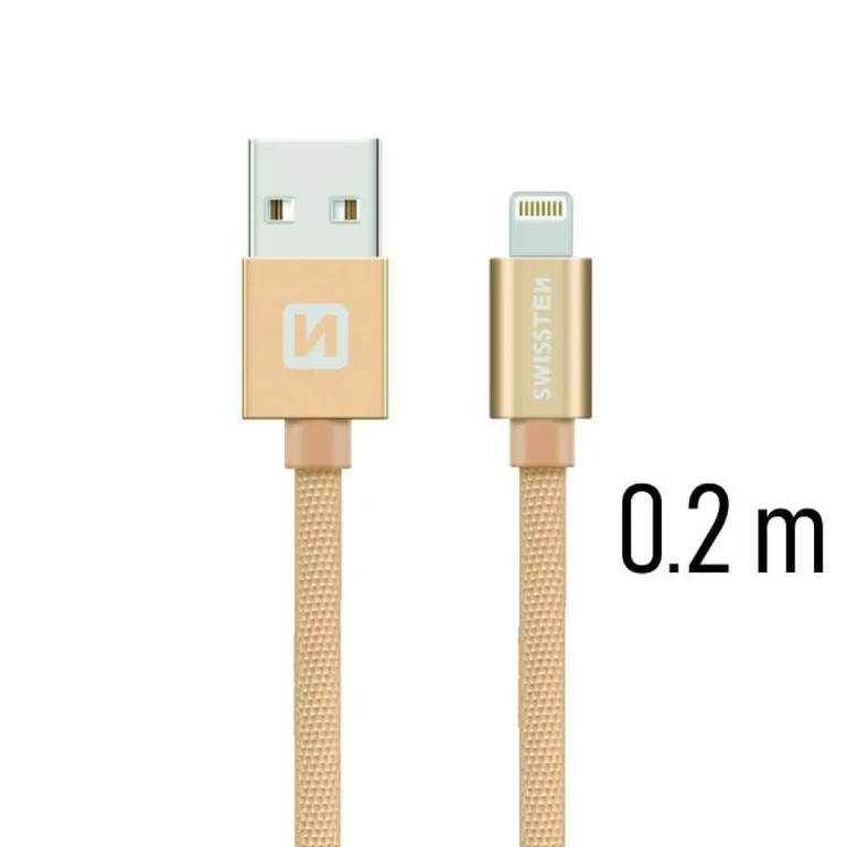 Swissten - adat- és töltőkábel textil bevonattal, USB/lightning, 0,2 m arany