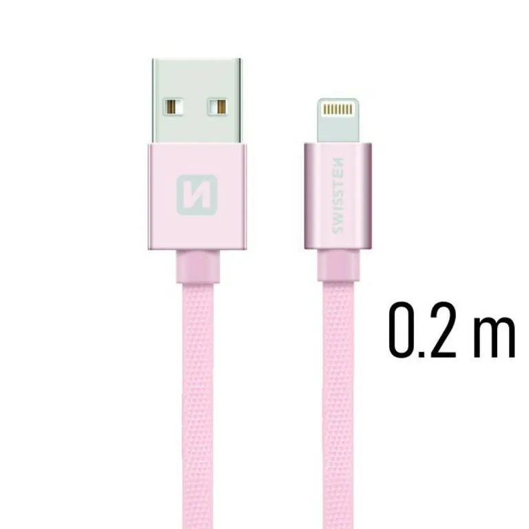 Swissten - adat- és töltőkábel textil bevonattal, USB/lightning, 0,2 m rozé arany