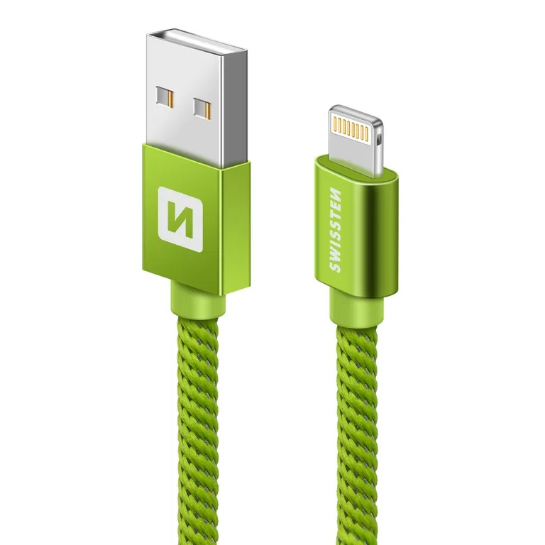 Swissten - adat- és töltőkábel textil bevonattal, USB/lightning, 0,2 m zöld