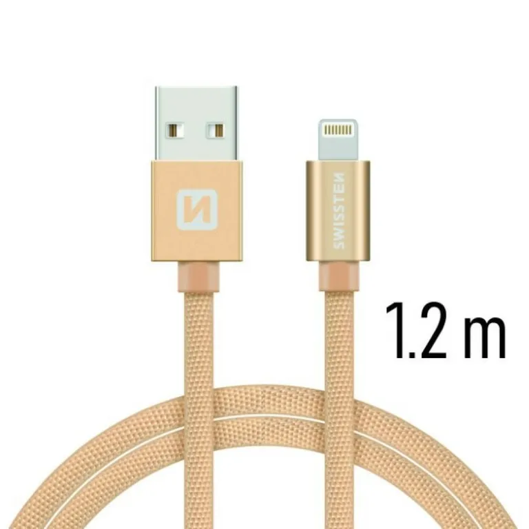 Swissten - adat- és töltőkábel textil bevonattal, USB/lightning, 1,2 m arany