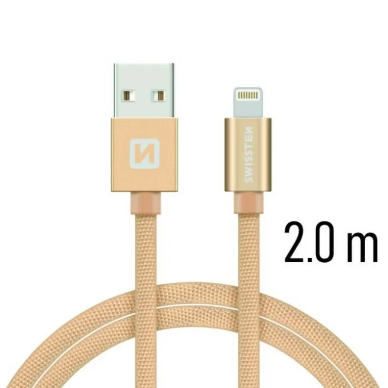 Swissten - adat- és töltőkábel textil bevonattal, USB/lightning, 2 m arany