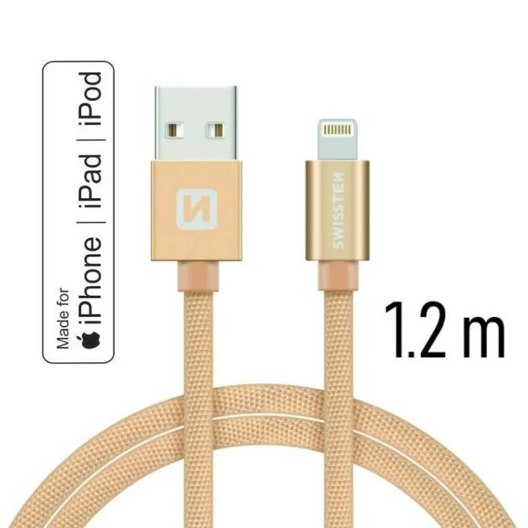 Swissten - adat- és töltőkábel textil bevonattal, USB/lightning MFI, 1,2 m arany