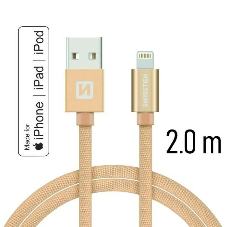 Swissten - adat- és töltőkábel textil bevonattal, USB/lightning MFI, 2 m arany