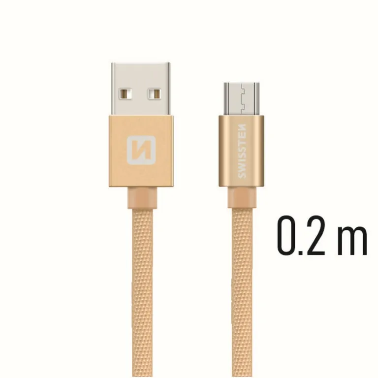 Swissten - adat- és töltőkábel textil bevonattal, USB/mikro USB, 0,2 m arany