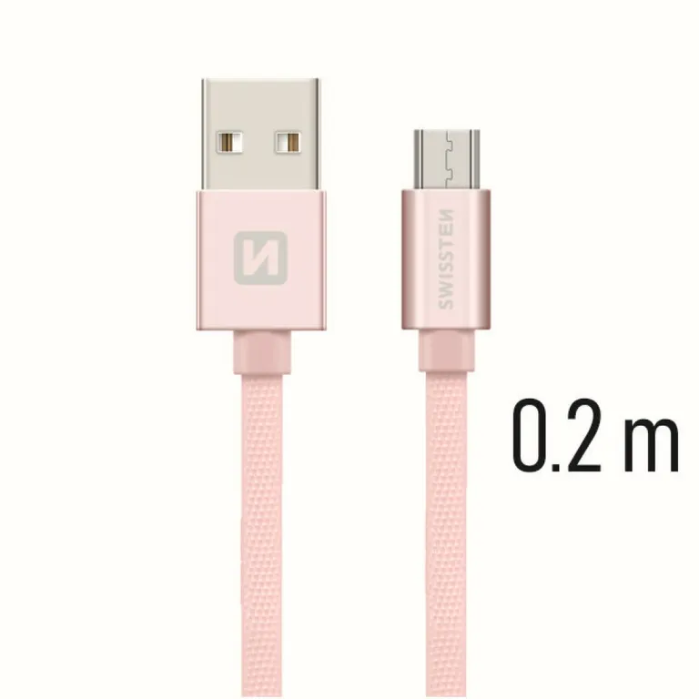 Swissten - adat- és töltőkábel textil bevonattal, USB/mikro USB, 0,2 m rozé arany