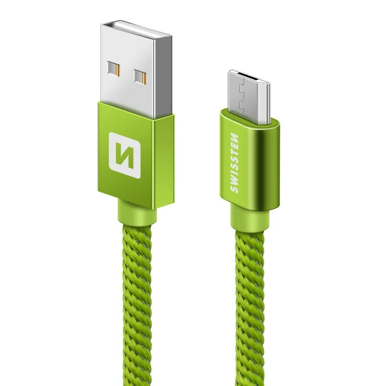 Swissten - adat- és töltőkábel textil bevonattal, USB/mikro USB, 0,2 m zöld