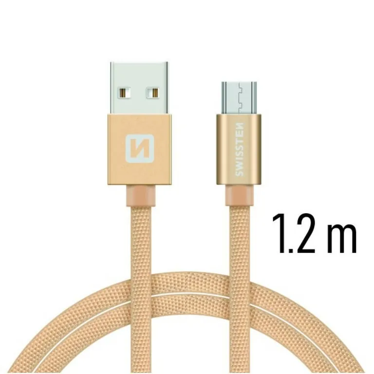 Swissten - adat- és töltőkábel textil bevonattal, USB/mikro USB, 1,2 m arany