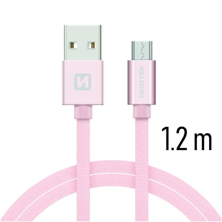Swissten - adat- és töltőkábel textil bevonattal, USB/mikro USB, 1,2 m rozé arany