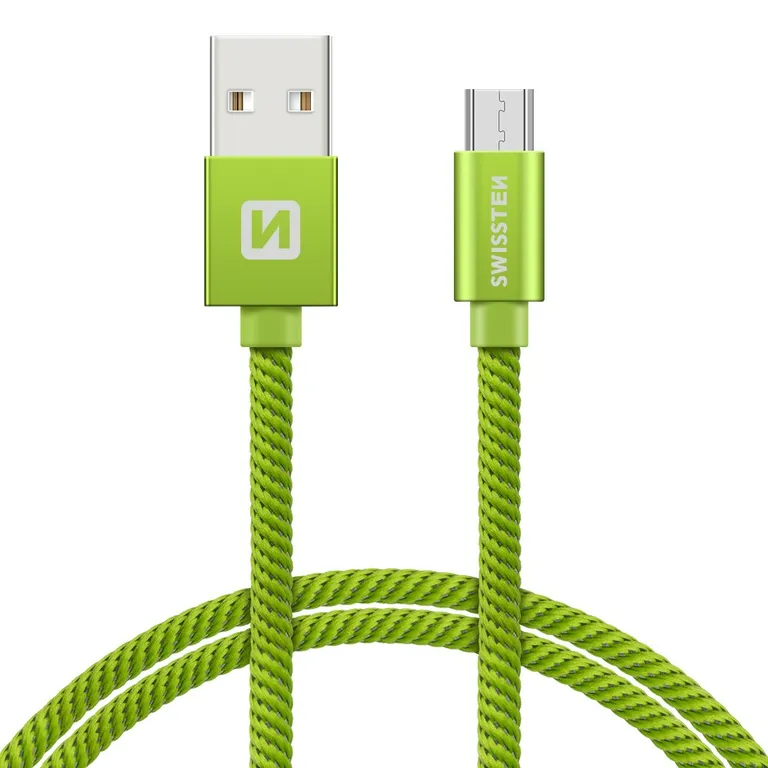 Swissten - adat- és töltőkábel textil bevonattal, USB/mikro USB, 1,2 m zöld