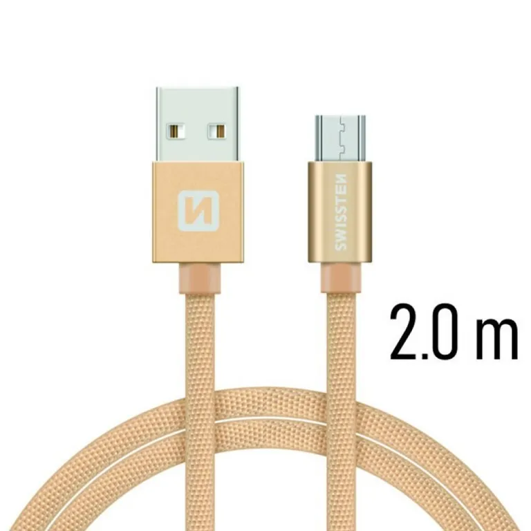 Swissten - adat- és töltőkábel textil bevonattal, USB/mikro USB, 2 m arany